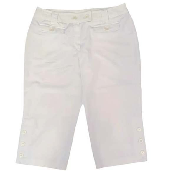 Cato Women’s Khaki Flat Front Stretch Cropped Capri Pants Tan Size 14 - Picture 1 of 5